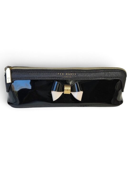 TED BAKER Handbags - TED BAKER London Black Patent Bow Cosmetic Bag Pencil Case Makeup Pouch Zip 8"